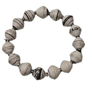 Handmade Recycled Paper Bead Bracelet Eco Friendly Black White Beads Jewelry